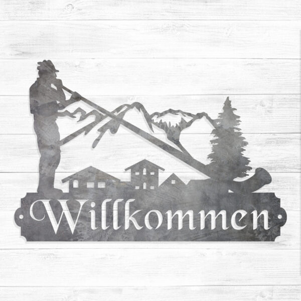 Alphorn Willkommen Metal Sign