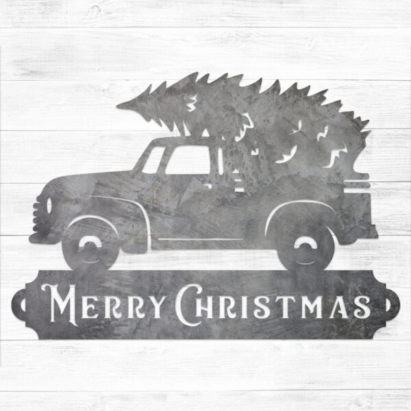 Christmas Tree Truck Metal Sign