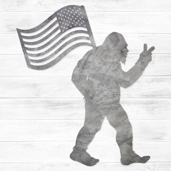 Bigfoot with American Flag and Peace Sign - LMC