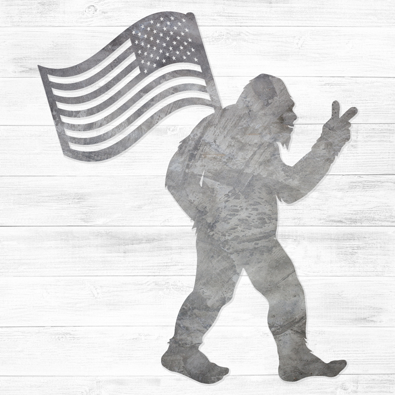 Bigfoot with American Flag Metal Cutout